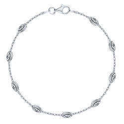 Bracelet Chaine Argent 925 Rhodié Femme Maille Boule "Moon" Ovale