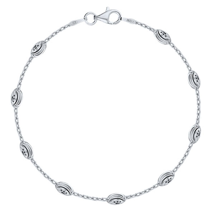 Bracelet Chaine Argent 925 Rhodié Femme Maille Boule Moon Ovale