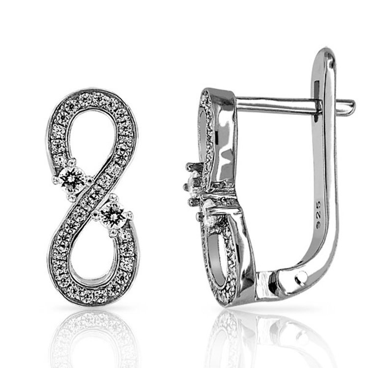 Boucles d'Oreilles Infinity Symbole Infini Argent 925/1000 Zirconiums