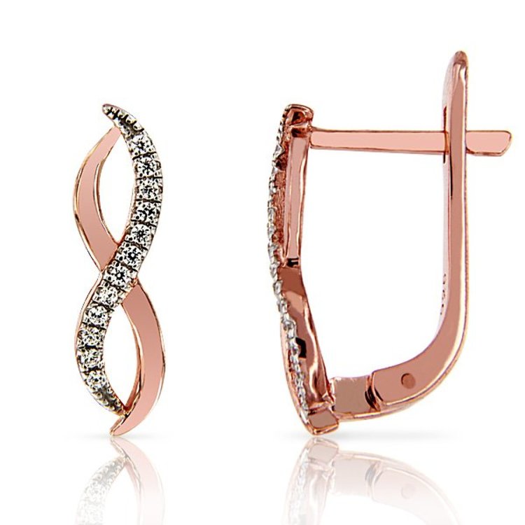 Boucles d'Oreilles en Argent 925 motif Infini plaqué Or Rose Oxydes de Zirconium