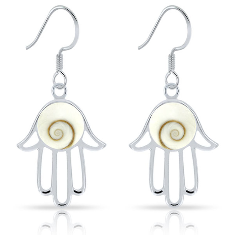 Boucles d'Oreilles Argent 925 Oeil de Sainte Lucie Main de Fatma 