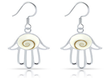 Boucles d'Oreilles Argent 925 Oeil de Sainte Lucie Main de Fatma 