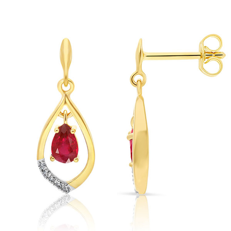 Boucles d'Oreilles Rubis taille poire en Or 375/1000