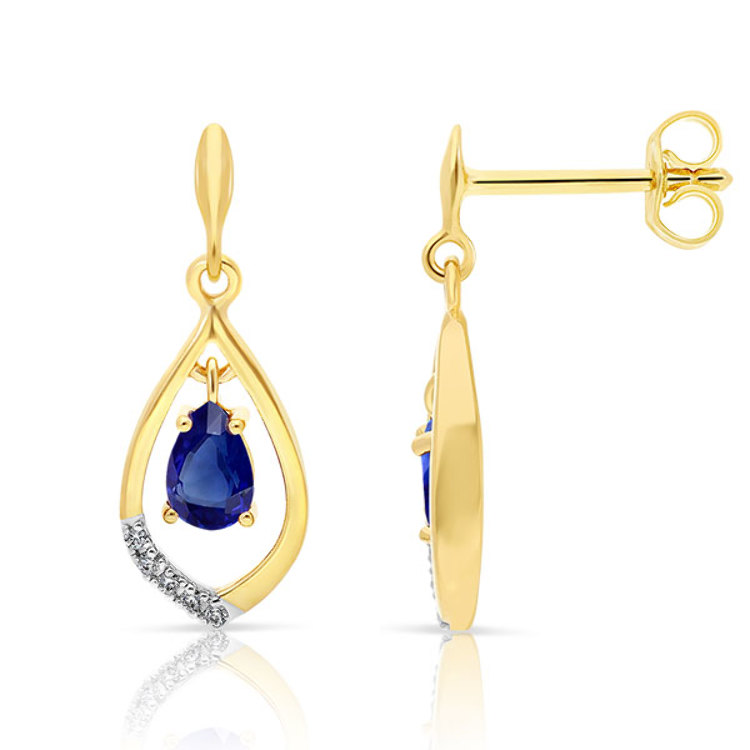 Boucles d'Oreilles Saphirs taille poire en Or 375/1000