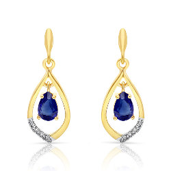 Boucles d'Oreilles Saphirs taille poire en Or 375/1000