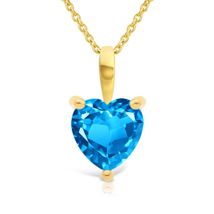 Collier Topaze Bleue Suisse taille coeur Or 375/1000