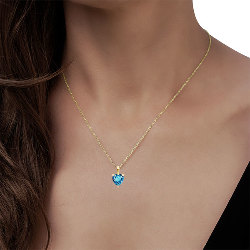 Collier Topaze Bleue Suisse taille coeur Or 375/1000