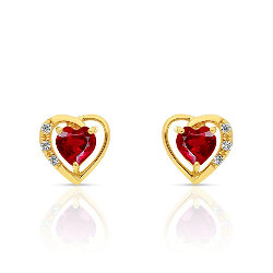 Boucles d'Oreilles Rubis taille coeur en Or 375/1000 