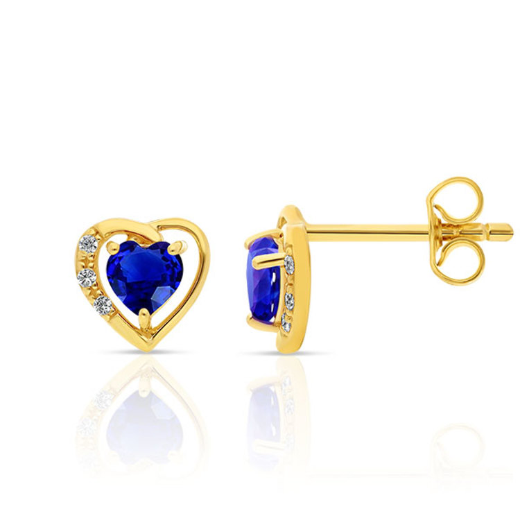 Boucles d'Oreilles Saphirs taille coeur en Or 375/1000 