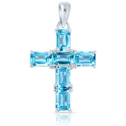 Pendentif Topazes Bleues forme Croix Argent 925/1000