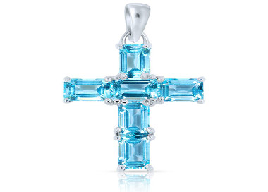 Pendentif Topazes Bleues forme Croix Argent 925/1000