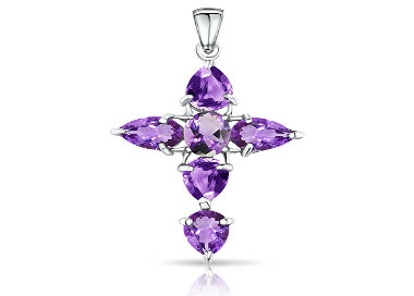 Pendentif Croix Argent 925 Améthystes naturelles