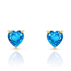 Boucles d'Oreilles Coeur en Or 375/1000 et Topazes Bleues Suisse