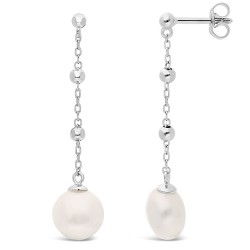 Boucles d'Oreilles pendantes Perles de Culture en Argent