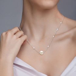 Collier Argent 925 Perle de Culture et Oxydes de Zirconium Femme