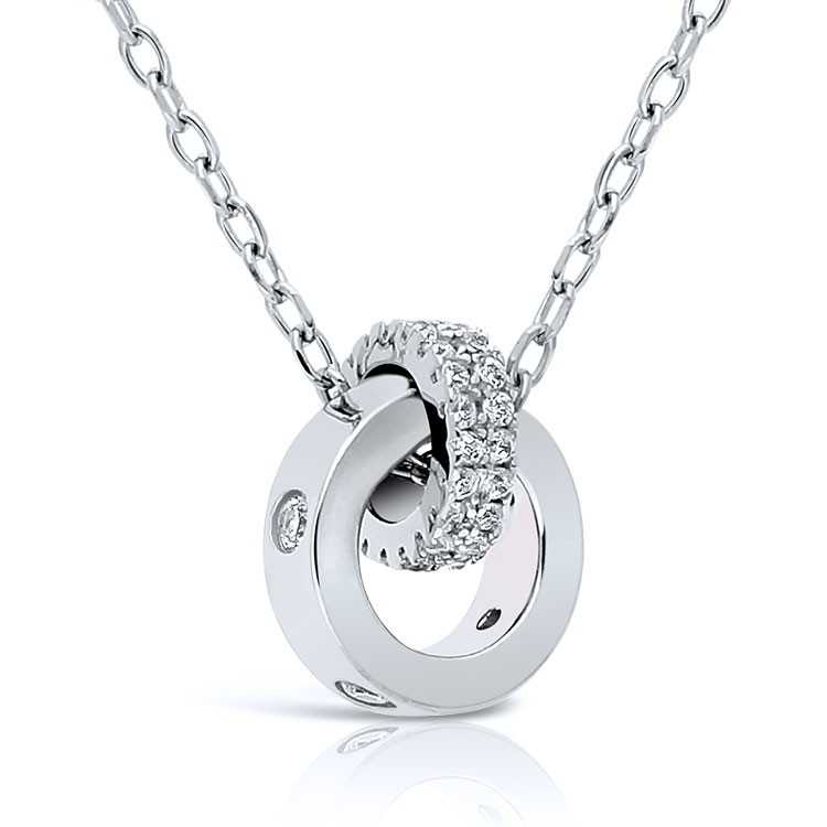 Collier Argent 925 Rhodié Anneaux entrelacés  Oxydes de Zirconium