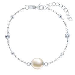 Bracelet Argent 925 Rhodié Femme Perle de Culture