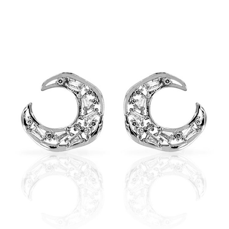 Boucles d'Oreilles Lunes Argent 925/1000 Oxydes de Zirconium