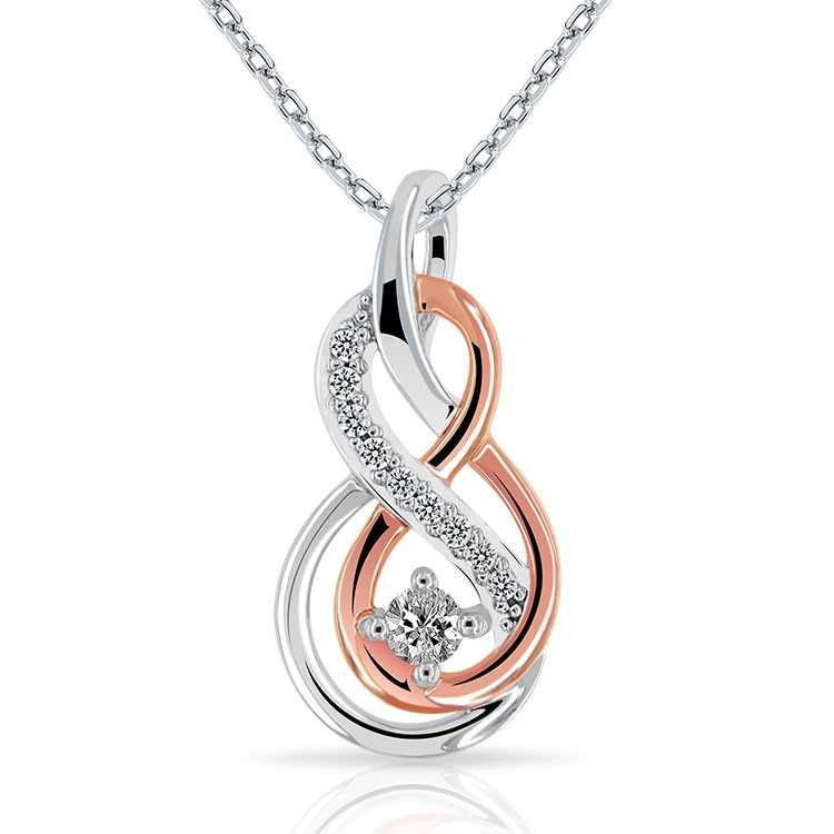 Collier Argent 925 Femme 2 Tons Plaqué Or rose 18 Carats serti Oxydes de Zirconium