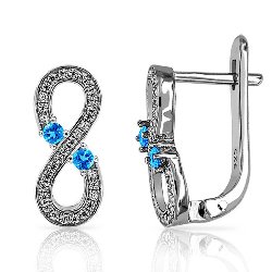 Boucles d'Oreilles Infinity Symbole Infini Argent 925/1000 Zirconiums bleus