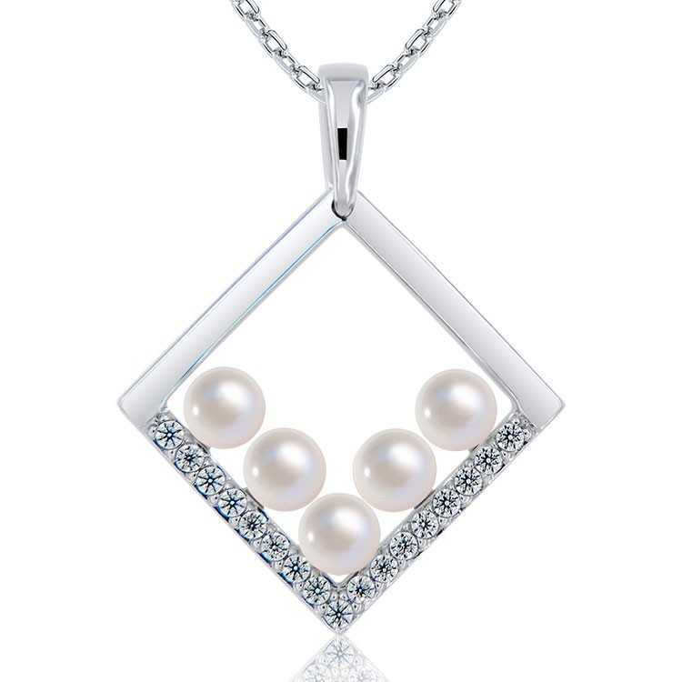 Collier Perles de Culture Argent 925 Femme et Oxydes de Zirconium blancs