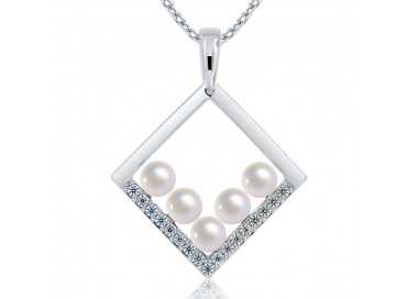 Collier Perles de Culture Argent 925 Femme et Oxydes de Zirconium blancs