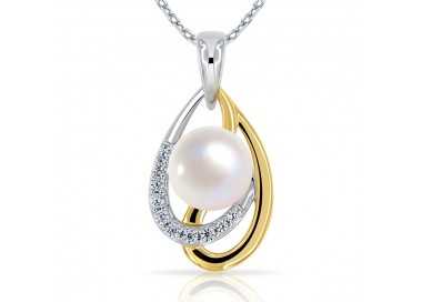 Collier Perle de Culture Argent 925 Femme Plaqué Or 2 Tons zirconiums