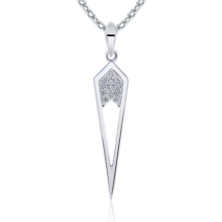 Collier Argent 925 Rhodié Femme Pointe stylisée Oxydes de Zirconium blancs