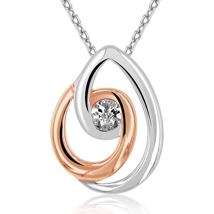 Collier Argent 925 Femme 2 Tons Plaqué Or rose 18 carats Oxyde de Zirconium