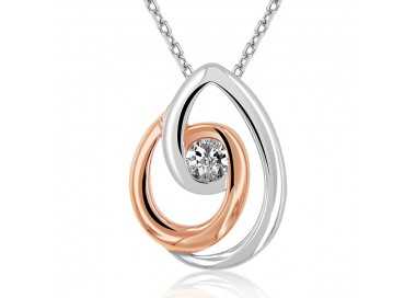 Collier Argent 925 Femme 2 Tons Plaqué Or rose 18 carats Oxyde de Zirconium