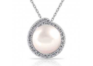 Collier Perle de Culture Argent 925 Rhodié Femme Oxydes de Zirconium blancs