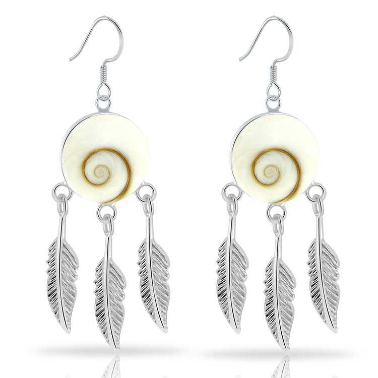 Boucles d'Oreilles Oeil de Sainte Lucie en Argent Plumes