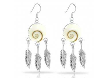 Boucles d'Oreilles Oeil de Sainte Lucie Plumes Argent 925/1000