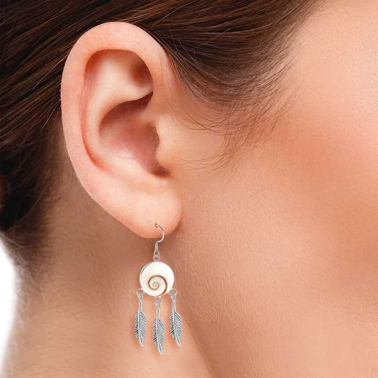 Boucles d'Oreilles Oeil de Sainte Lucie Plumes Argent 925/1000