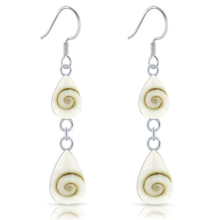 Boucles d'Oreilles Oeil de Sainte Lucie double goutte d'eau en Argent 925/1000