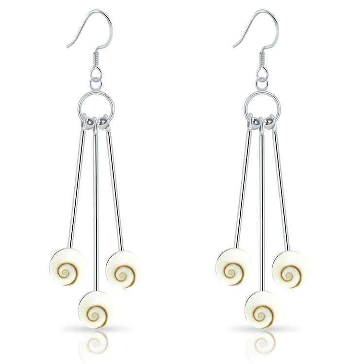 Boucles d'Oreilles pendantes 3 nacres Oeil de Sainte Lucie en Argent