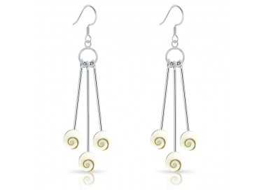 Boucles d'Oreilles pendantes 3 nacres Oeil de Sainte Lucie en Argent