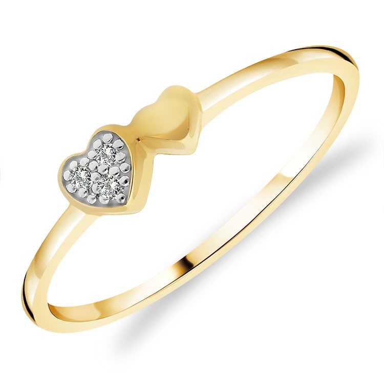 Bague double Coeur en Or Jaune 375/1000 et Diamants blancs