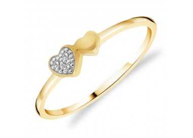 Bague double Coeur en Or Jaune 375/1000 et Diamants blancs
