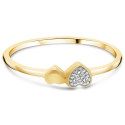 Bague double Coeur en Or Jaune 375/1000 et Diamants