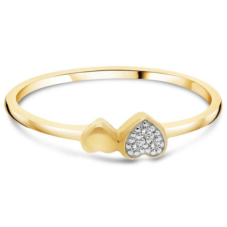 Bague double Coeur en Or Jaune 375/1000 et Diamants blancs