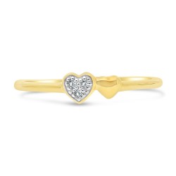 Bague double Coeur en Or Jaune 375/1000 et Diamants blancs dessus