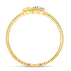 Bague double Coeur en Or Jaune 375/1000 et Diamants profil
