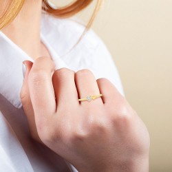 Bague double Coeur en Or Jaune 375/1000 et Diamants portée