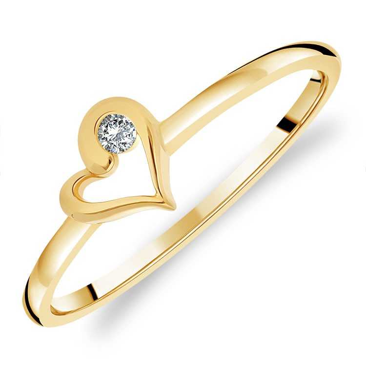 Bague Coeur en Or Jaune 375/1000 serti Diamant blanc