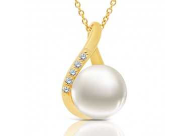 Collier en Or 375/1000 Perle de Culture serti 5 Diamants blancs