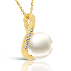 Collier en Or 375/1000 Perle de Culture serti 5 Diamants profil