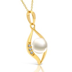 Collier en Or 375/1000 Perle de Culture serti 3 Diamants profil