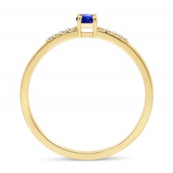 Bague Solitaire Or Jaune 375/1000 Saphir et Diamants profil