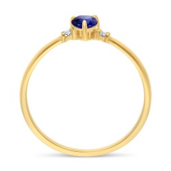 Bague Solitaire Or Jaune 375/1000 Saphir taille Poire et Diamants profil